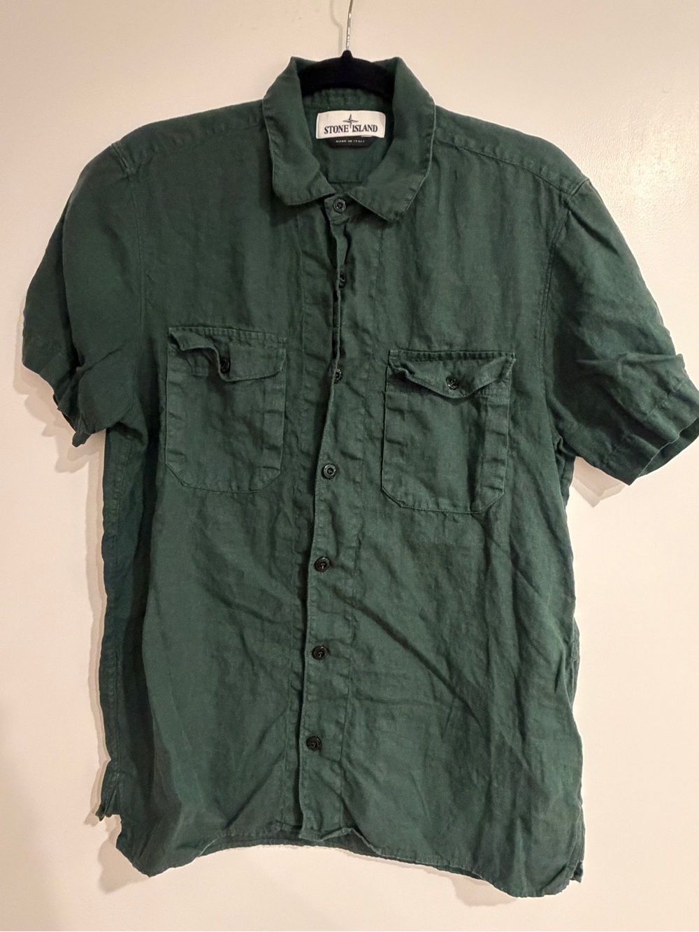 Stone Island Short Sleeve Button-Down Shirt in Forest Green